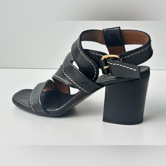 Chloe Candice Topstitch Leather Sandal Size 6 (36.5 EU) Block Heel - Picture 7 of 16